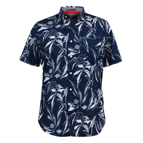 D555 Finley Hawaiian AOP S/S-Hemd mit Button-Down-Kragen, Marineblau